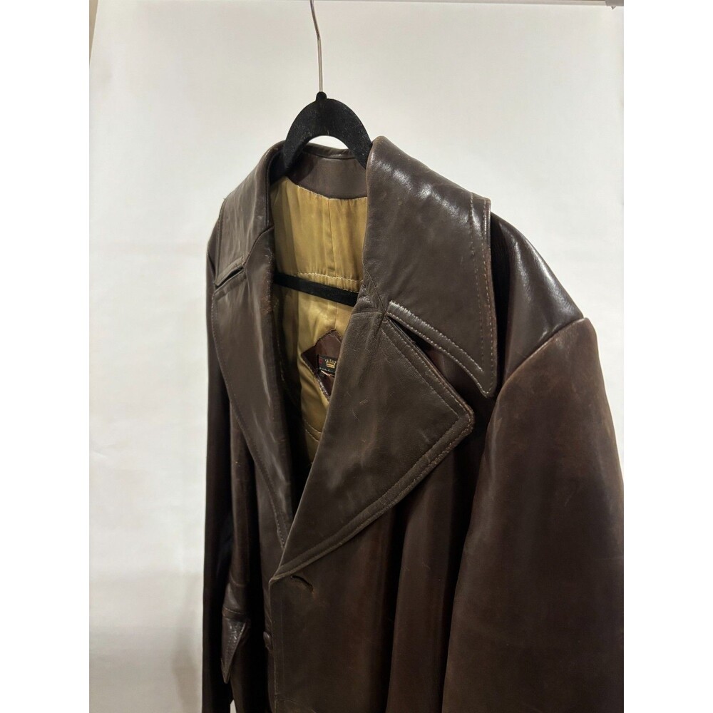 Vintage Spanish Soft Glove Leather Trench Coat Rich Brown Lined Belted Buttons - Picture 5 of 11